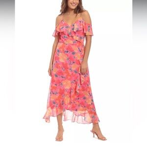 London Times Cold Shoulder Faux Wrap Maxi Dress Size 6